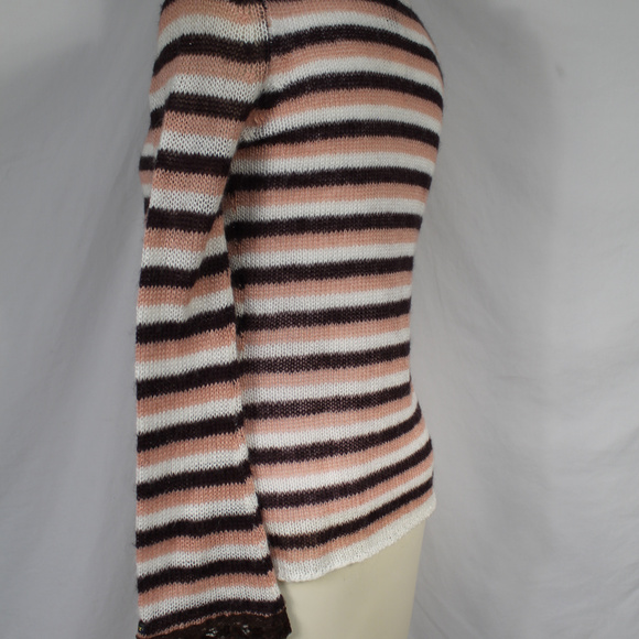 Dex Anthro Brown Pink White Stripe Cardigan Mohair - Picture 6 of 7